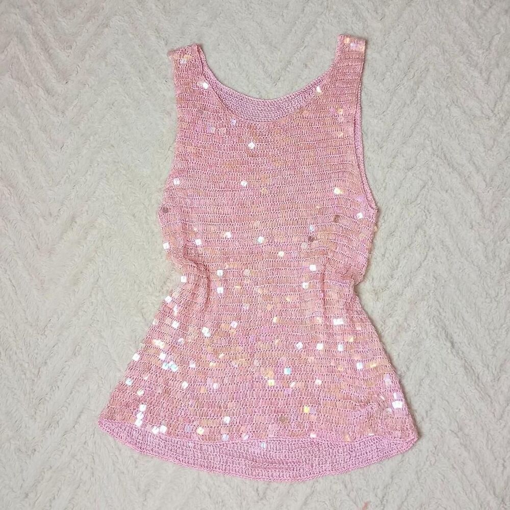 Y2K Iridescent Crochet Knit Sequined Fairy Top